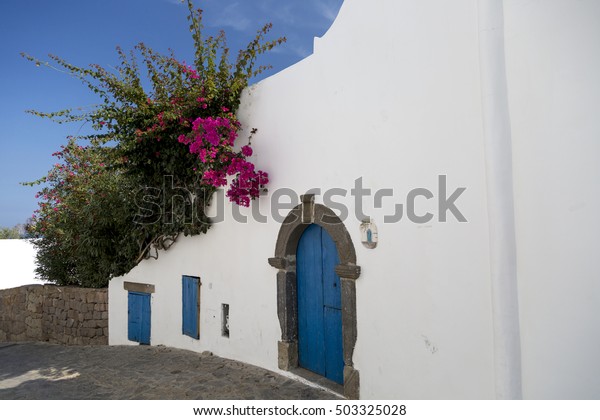 White House Blue Doors Stromboli Sicily Stock Photo Edit Now
