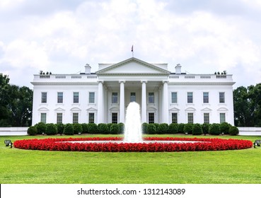 The White House Building Frontview In 2019, Washington Dc, United States Of America