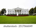 The White House building viewed from the north on an autumn day.