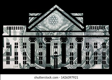 White House And Money, Black Background 