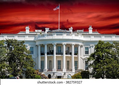 White House On Deep Red Sunset Background