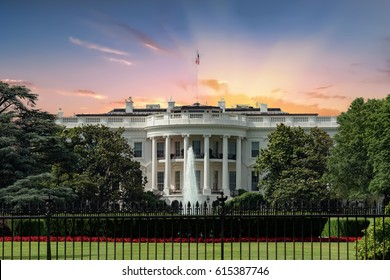 White House On Deep Red Sunset Background