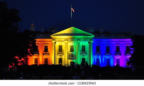 white house with the gay pride rainbow