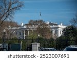 White House south exterior and Truman balcony, Washington, D.C. residence of the president of the United States, viewed from outside of exterior fence