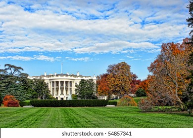 The White House South Facade And Lawn In Washington DC