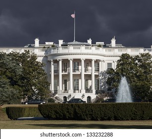 White House With Storm Sky In Washington DC.