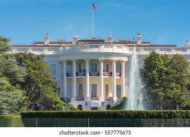 The White House In Washington DC With Beautiful Blue Sky At Summer.