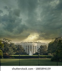The White House In Washington DC Under Dark Stormy Clouds