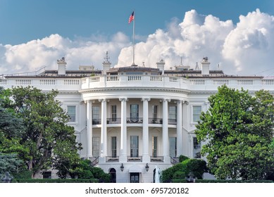 The White House In Washington DC, USA At Sunset.