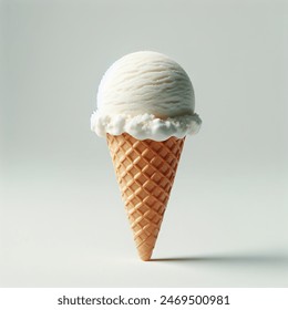 white ice cream scoop on cone, isolated
