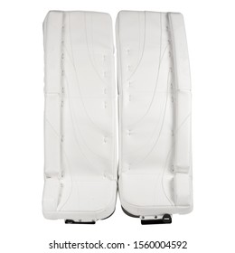 White Ice Hockey Goalie Leg Pads Isolated On White Background