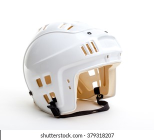 White ice hockey helmet isolated on white background.