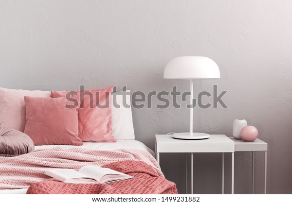 White Industrial Lamp On Simple Nightstand Stock Photo Edit Now 1499231882