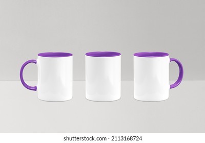 White Inside Purple Mug Mockup Isolated On Grey Background	