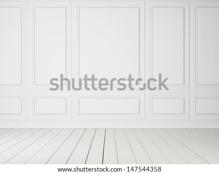 white interior with wood floor