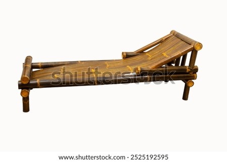 White isolated bamboo bench bed, shiny bamboo wooden chair craft, clipping path