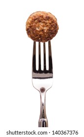 White Isolated Meatball On A Fork