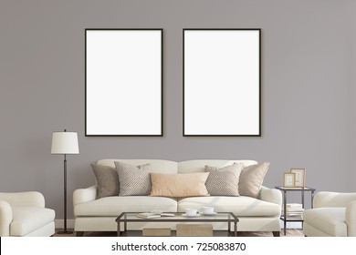 Living Room Interior Wall Mock On Stock Illustration 1143713963