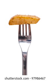 White Isolated Roast Potato On A Fork