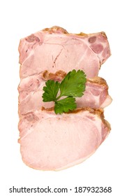 White Isolated Smoked Pork Chops With Green Parsley