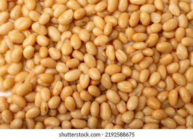 White Kidney Beans Isolated. Cooked Cannellini Bean Pile, Baked Legume, Canned Yellow Beans, Phaseolus Vulgaris, Haricot Stew, Boiled Leguminous Ingredient On White Background