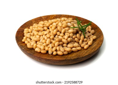 White Kidney Beans Isolated. Cooked Cannellini Bean Pile, Baked Legume, Canned Yellow Beans, Phaseolus Vulgaris, Haricot Stew, Boiled Leguminous Ingredient On White Background