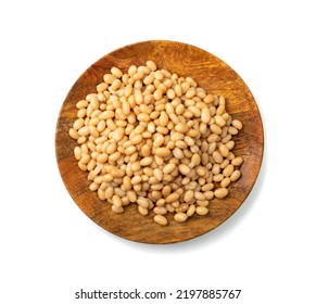 White Kidney Beans Isolated. Cooked Cannellini Bean Pile, Baked Legume, Canned Yellow Beans, Phaseolus Vulgaris, Haricot Stew, Boiled Leguminous Ingredient On White Background Top View