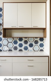 White Kitchen Cabinets Wood Trim Hexagonal Stock Photo Edit Now