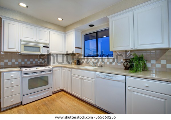 White Kitchen Design White Shaker Cabinets Stock Photo Edit Now