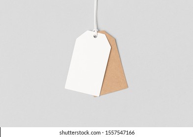 White And Kraft Clothing Or Gift Tag Mockup.