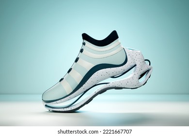 White l sneakers shoe. Copy space for your text. Fashion sneakers color concept, 3D Render. - Shutterstock ID 2221667707