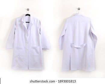 White lab coat on a white background Used for preventing dirt