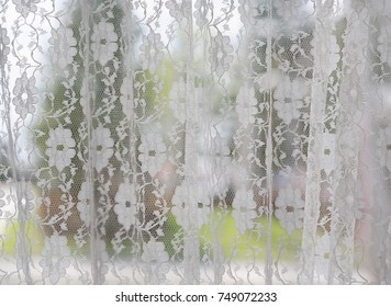 White Lace Curtains Background.