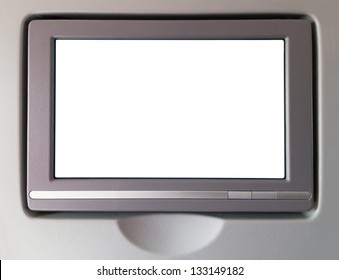 White LCD Screen In An Airplane Seat, Copy Space For Text Or Image