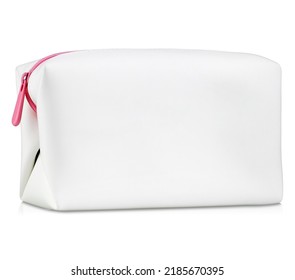 White Leather Cosmetic Bag Without Logo, Mockup Isolated On White Background