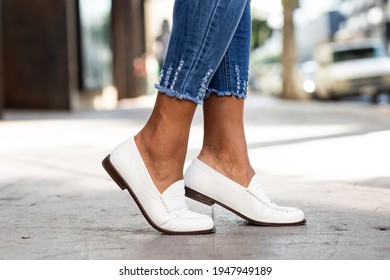 White leather loafers shoes women's fashion