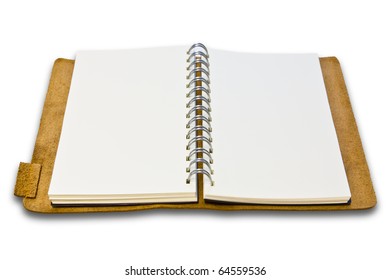 white leather notebook white background
