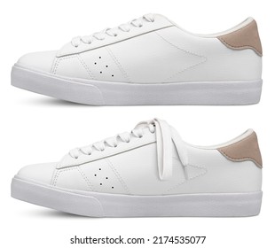 White Leather Sneaker Without Shoelaces Bow Stock Photo 2174535077 ...