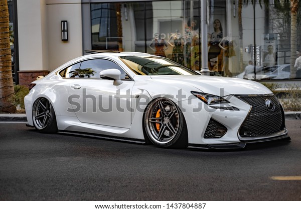 White Lexus RCF\
Parked in an\
outdoor shopping mall in Las Vegas, Nevada / USA - June 26th,\
2019