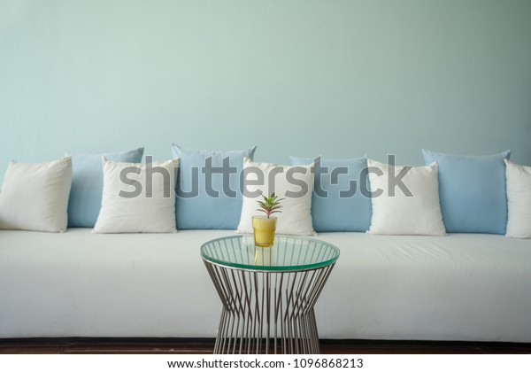 White Light Blue Pillows On Long Stock Photo Edit Now 1096868213