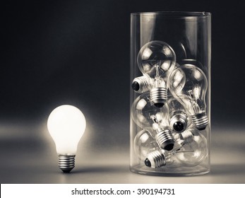 White light bulb glowing outside the bottle