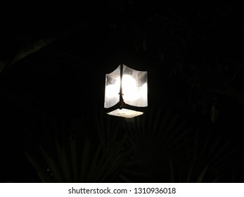 White Light Lamp In The Dark Night