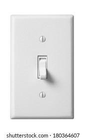 White light switch and faceplate on white background - Shutterstock ID 180364607