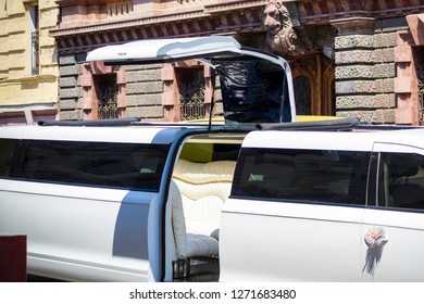 White Limousine Door Open With Light Leather Interior