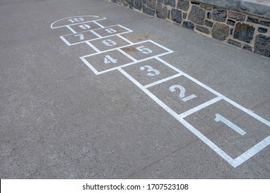 White Line Painted Blacktop Playground Floor With 10 Jump Hop Scotch