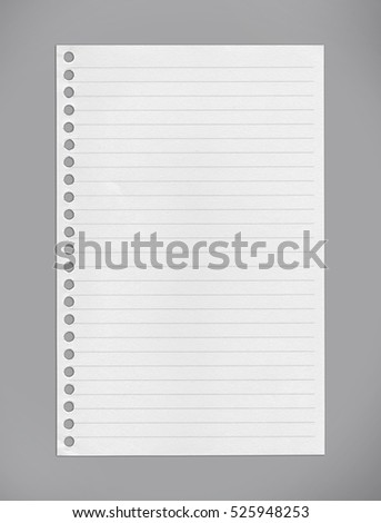 White lined notebook paper on gray background/clipping paths