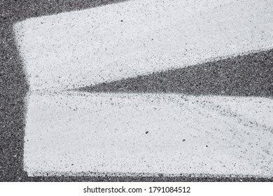 White Lines On The Street, Asphalt Marks For Cars Like A Corner, No Person, Space For Text, Horizontal