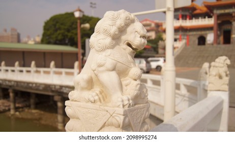 
White Lion Statue On The Bridge.