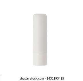 White lipstick tube with chapstick or lip balm. Mockup of facial cosmetics isolated