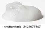 white liquid foam from soap or shampoo isolated with clipping path on background. set of detergent  shower gel bubble, white foam bubbles.